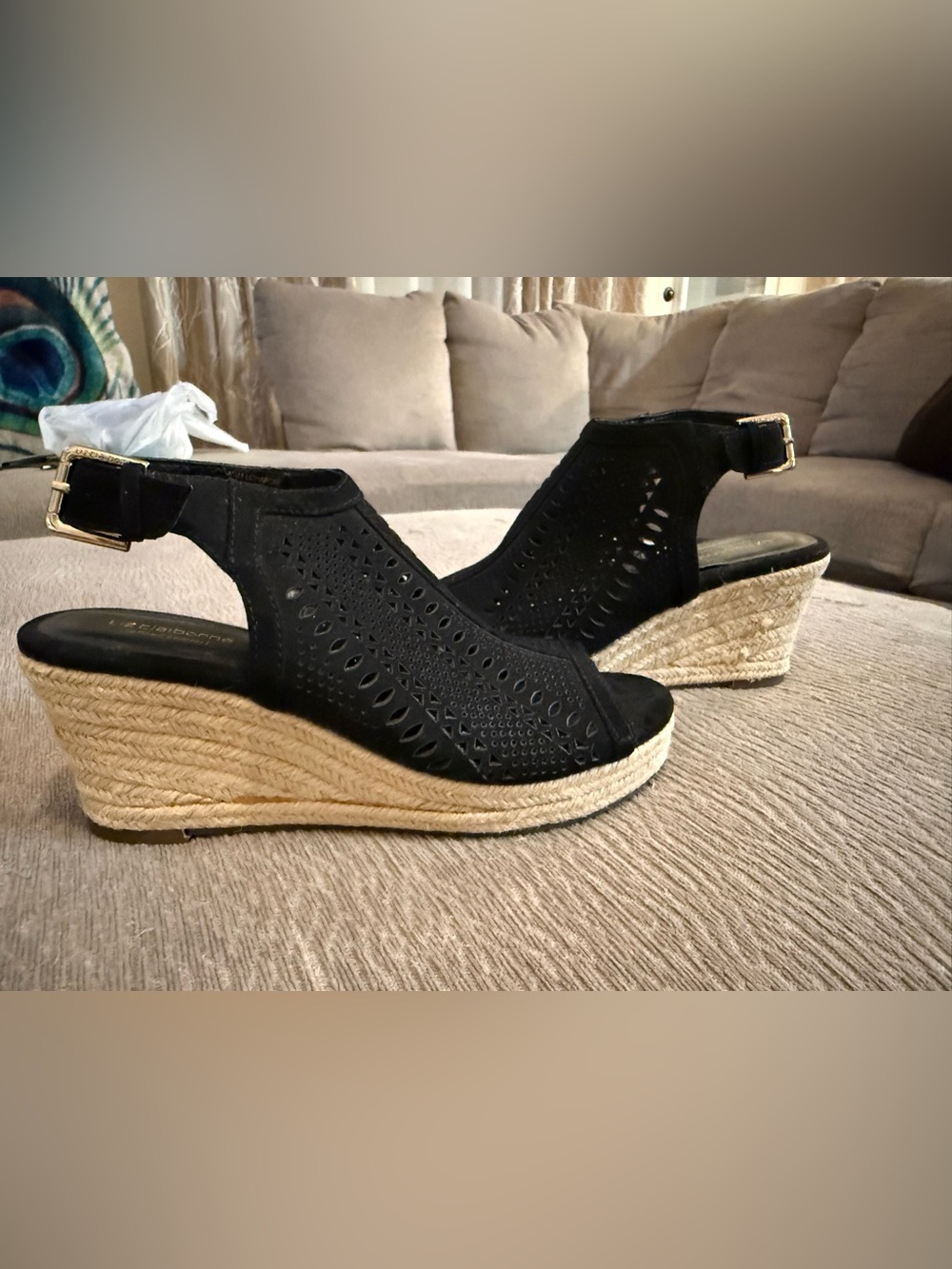 Liz Claiborne Black Cutout Espadrille Wedge Sandals